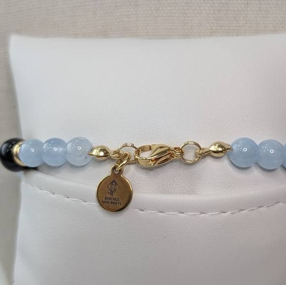 Aquamarine & Tiger's Eye With Gold Accents - Necklace & Bracelet Set D073 - Picture 6 of 9
